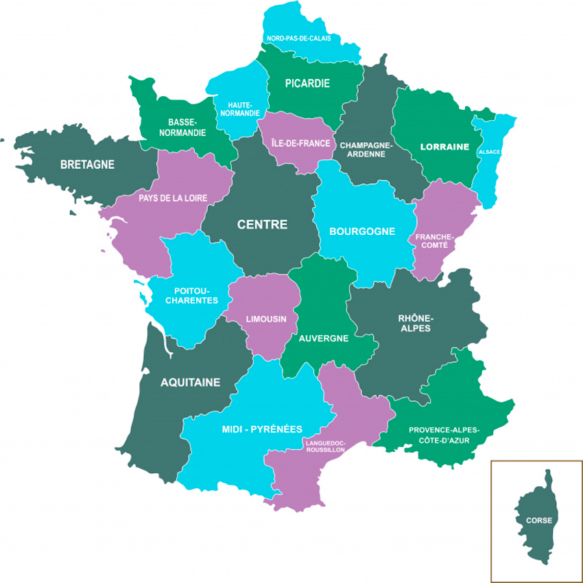 Carte des anciennes régions françaises (avant 2016