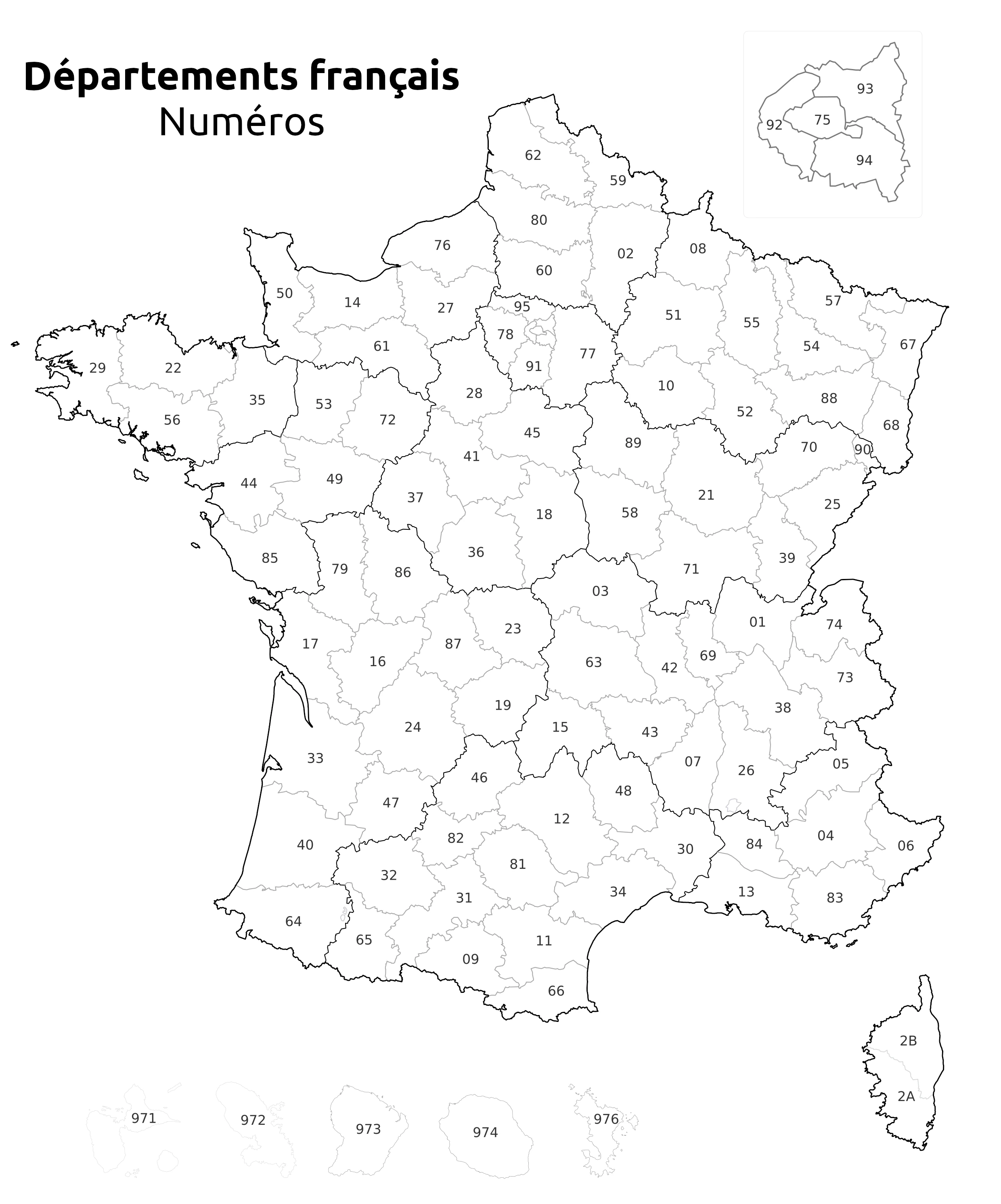 Carte de France vierge à imprimer  Fond de carte avec les régions et les  départements français