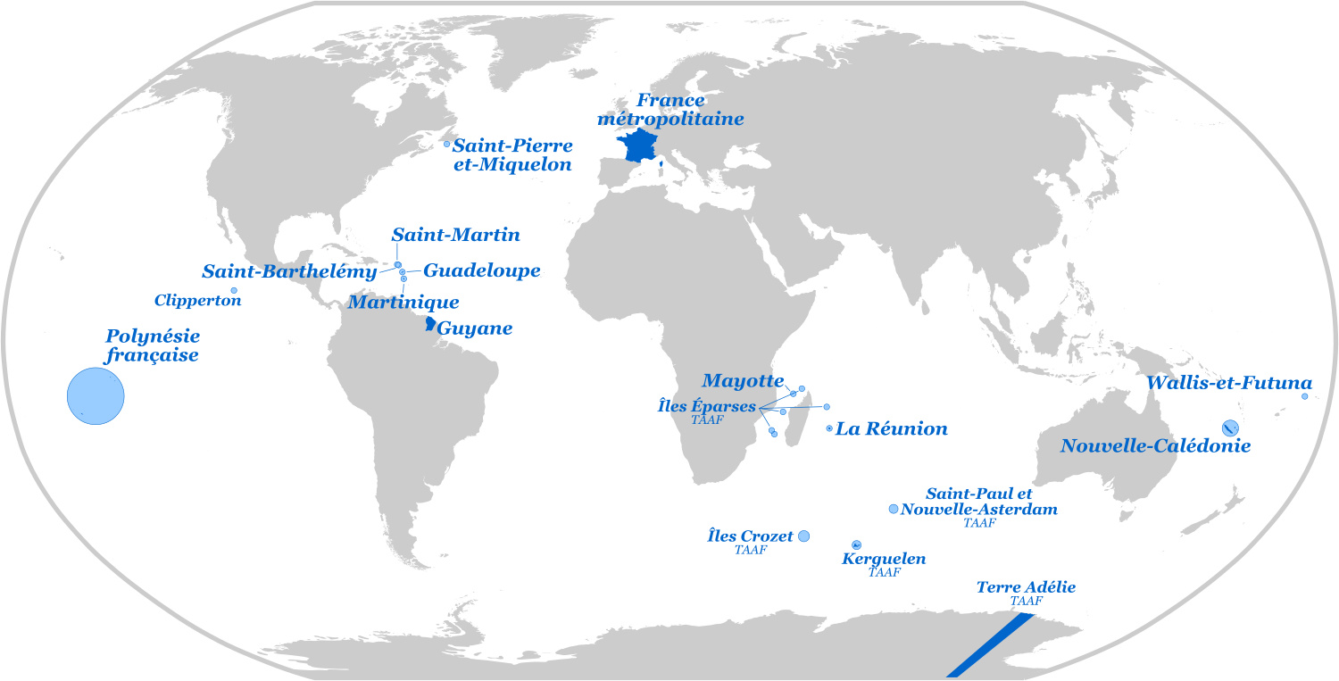 Carte des départements et régions d'outre-mer (DROM)