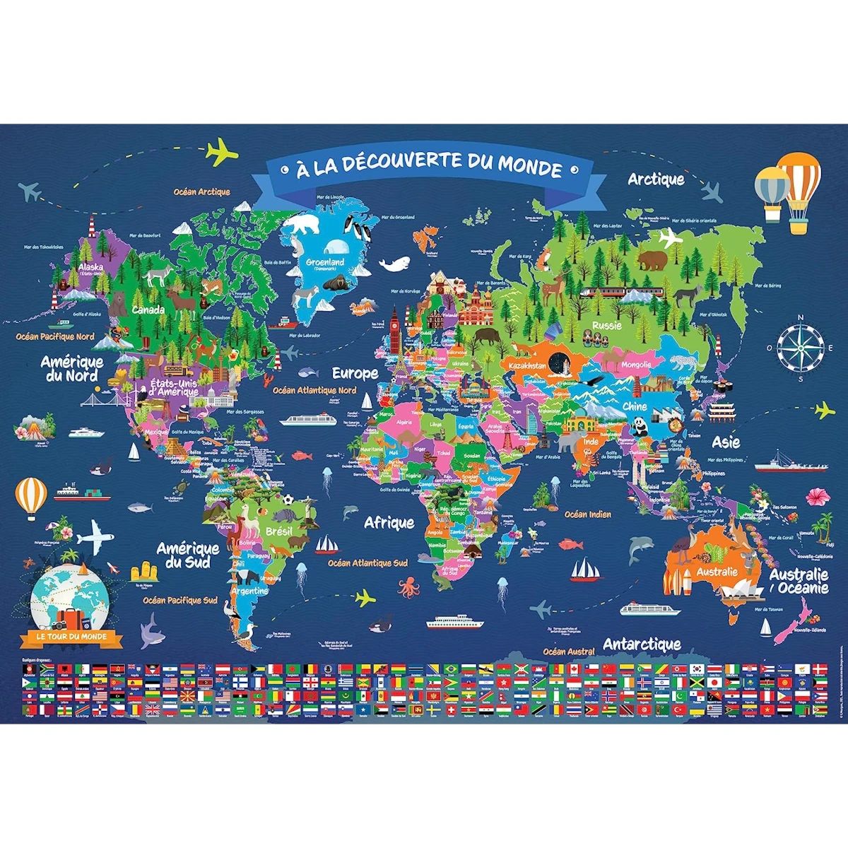 carte du monde illustrée pour enfants