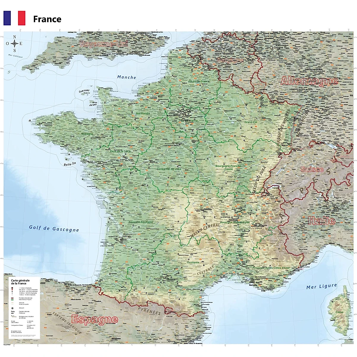 affiche plastifiée carte de france 1m x 1m