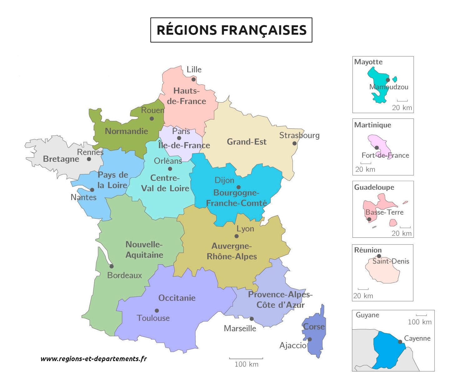 Carte des Régions de France métropolitaine