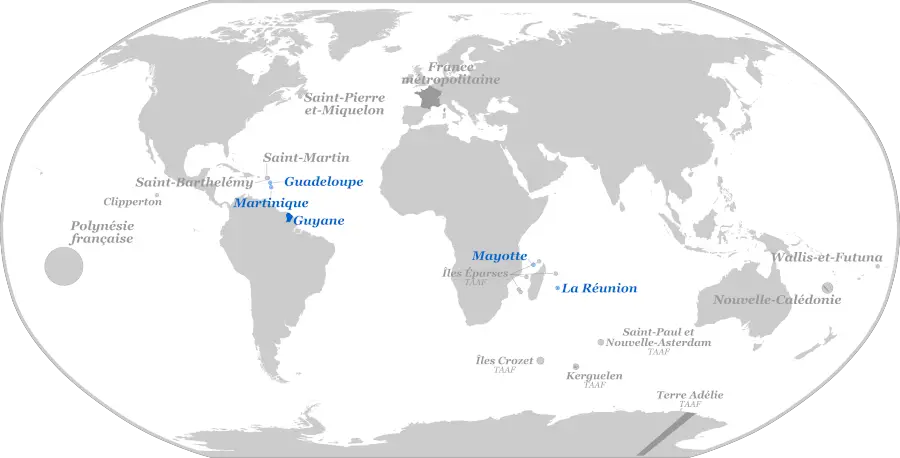 Carte des Régions d'Outremer