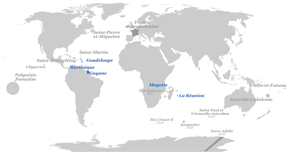 Carte des Régions de France d'Outremer