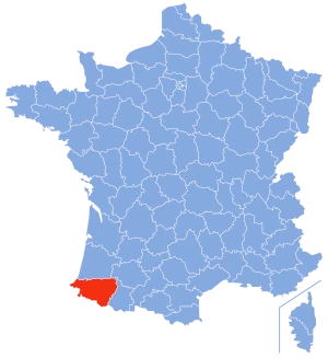 carte de localisation du département des Pyrénées Atlantiques en France