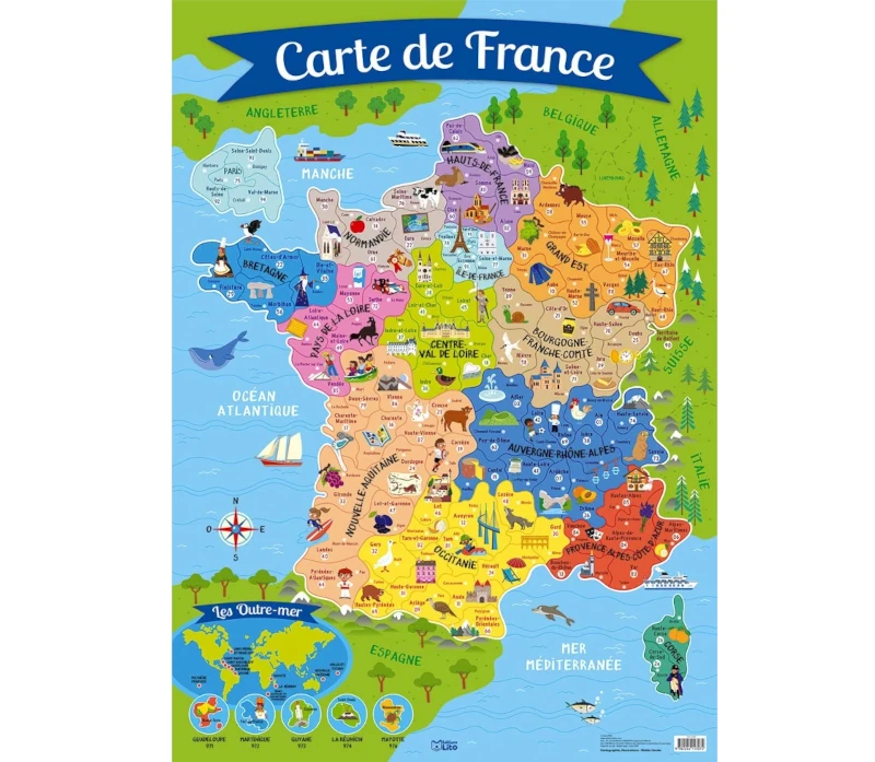 affiche apprentissage geographie française pour les enfants