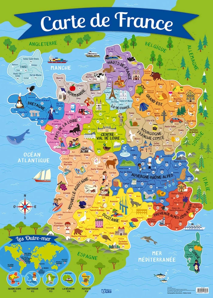 affiche apprentissage geographie française pour les enfants