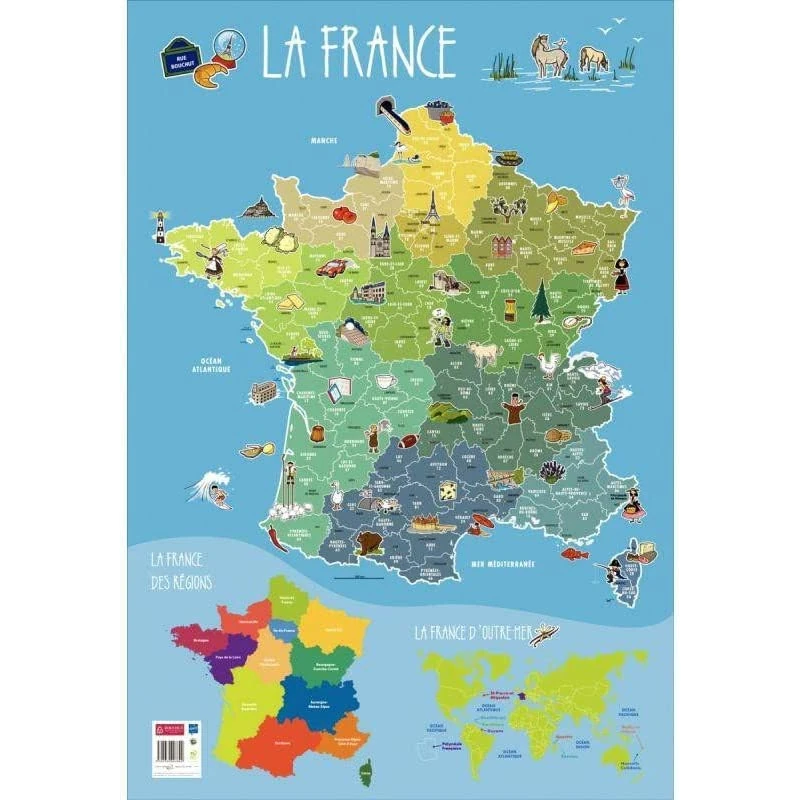 Carte France Routiere Regions affiche murale