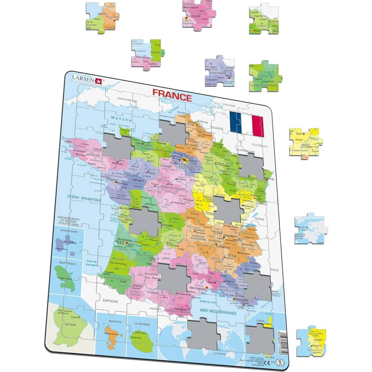 puzzle bois carte départements français