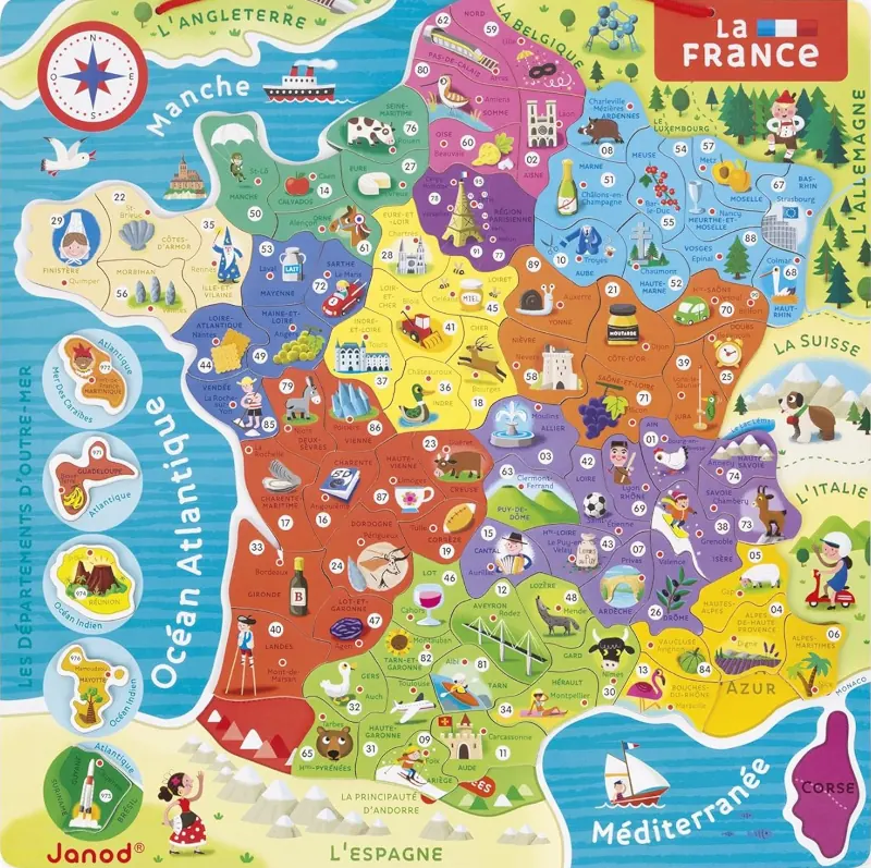 Puzzle bois aimanté carte des départements français