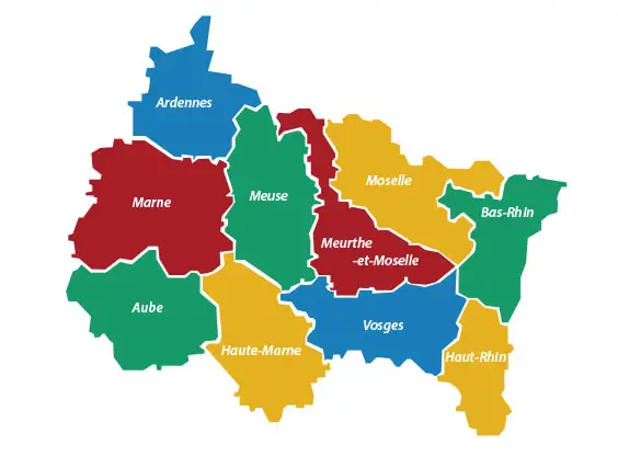 Carte des départements de la région grand-est