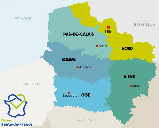 Carte des départements de la région hauts de france