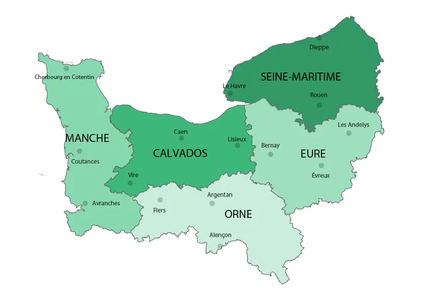 Carte des départements de la région normandie