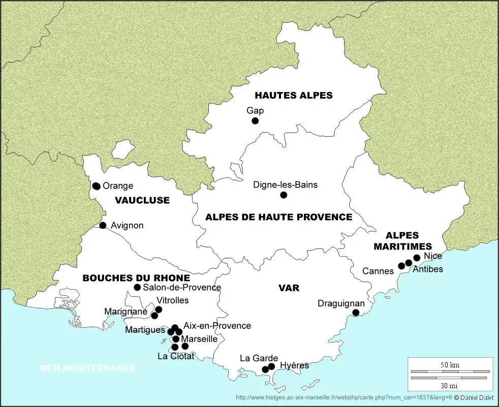 Carte des départements de la région PACA