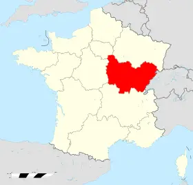 carte de localisation de la région BOURGOGNE-FRANCHE-COMTE sur le territoire francais